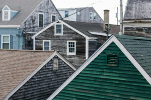 Crowded rooftops in an old Maine fishing village Kennebunkport, Maine